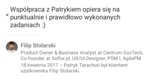Rekomendacja - Filip Stolarski na LinkedIn - Patryka Tarachoń