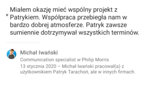 Rekomendacja - Michał Iwański na LinkedIn - Patryka Tarachoń