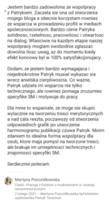 Rekomendacja Martyny Pszczółkowskiej na LinkedIn - dla Patryka Tarachoń