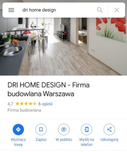 Tworzenie i administrowanie wizytówek Google - docieranie do klientów przez Google Maps - Wizytówka Google - Przychodnia Centrum Edukacyjno - Dri Home Design (efekt)